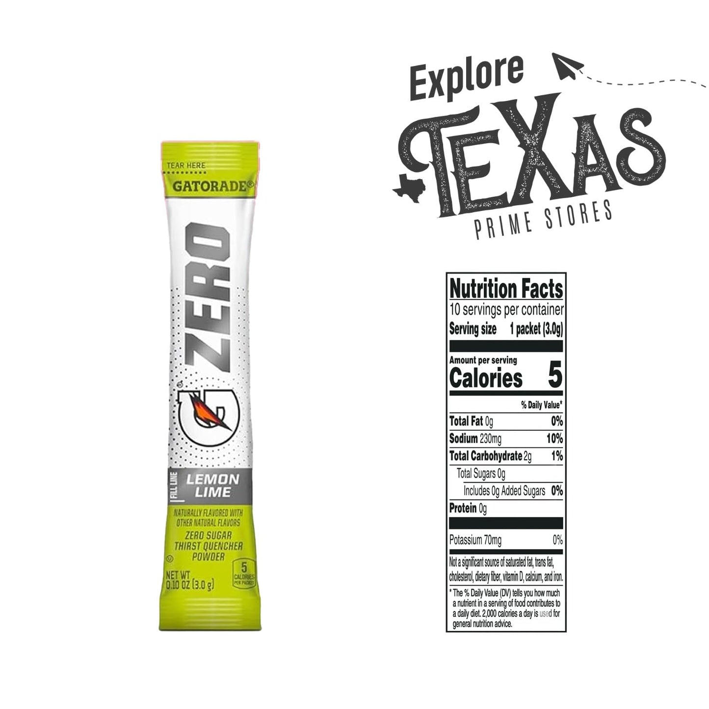 Gatorade Zero 50- Count Of Zero Lemon-Lime Thirst Quencher Electrolyte Enhanced Sports Drink Powder 0.10Oz Packet