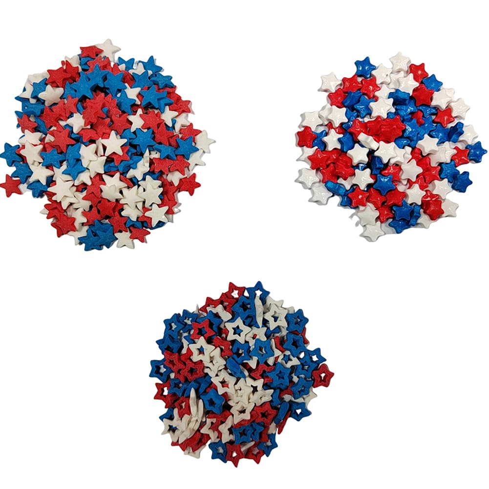 Homankit Patriotic Sprinkles Fourth Of July Red White Blue Nonpareils Sprinkle Edible Stars Jimmies Sprinkles For Baking Decorat