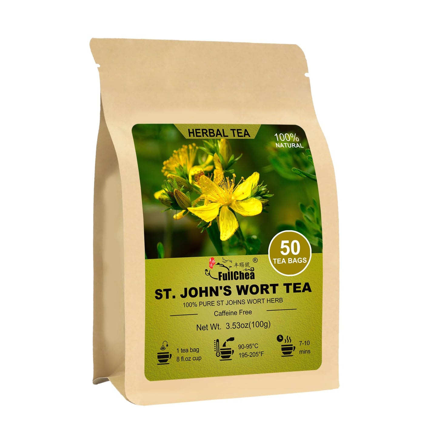 Fullchea - St. JohnS Wort Tea  50 Teabags - Top-Grade Dried St Johns Wort Herb - Non-Gmo - Natural Energy Blend-Free Herbal Tea - Your Ideal Relaxation Break