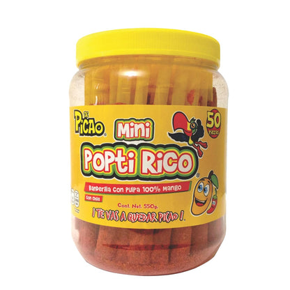 PiCAo Spicy Mango Candy Sticks, 50 count, 550g., Mini Popti Rico Mango, Dulces Mexicanos, 100% Mango Mexican Candy