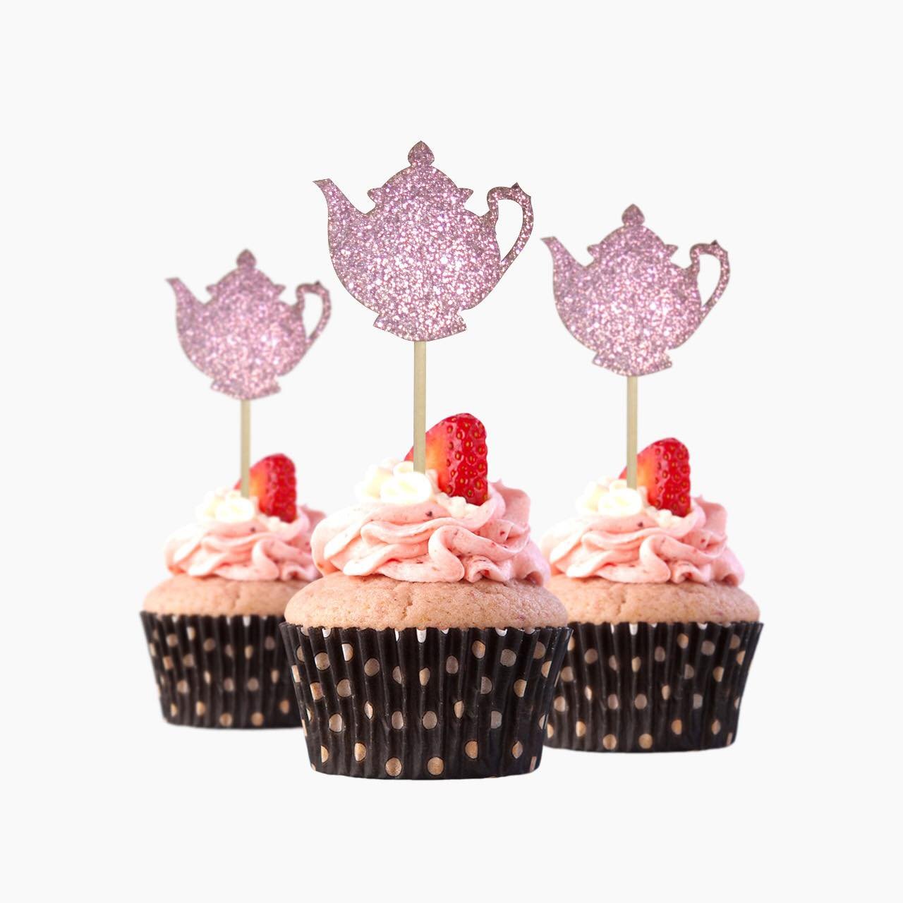 Tea Pot Cupcake Topper 12 Pack Cupcake Topper Decoration Cake Color Large Pink