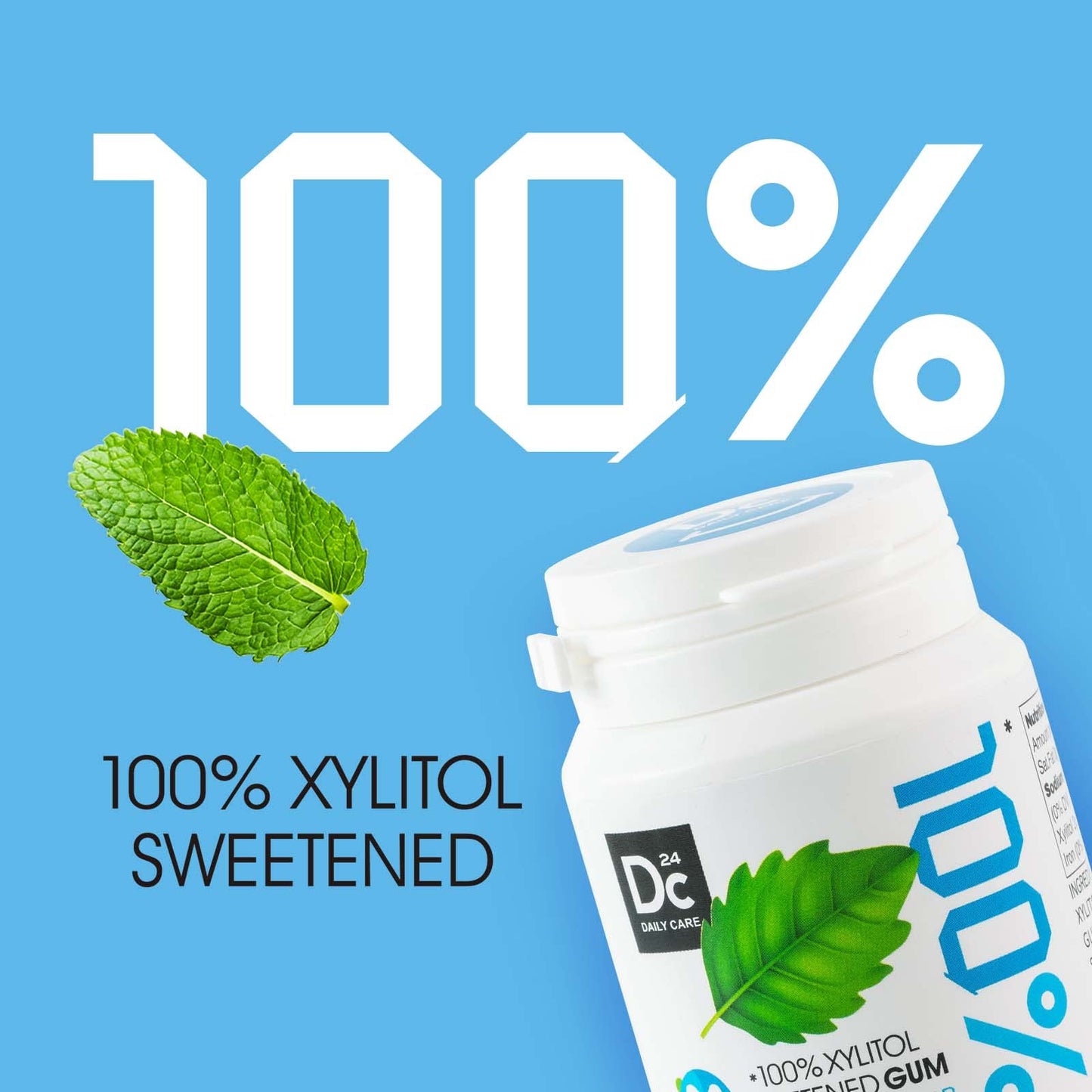 Dc24 Daily Care 100% Xylitol Gum, No Aspartame, Sugar Free Peppermint Chewing Gum, Natural Flavors, Gluten Free, Vegan, 60 Piece