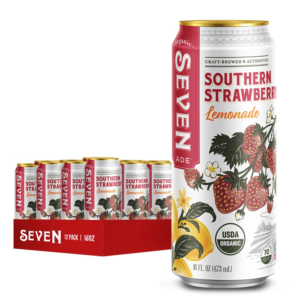 SevenTeas Southern Strawberry Lemonade, Organic, 16 Fl Oz, Pack of 12 Cans