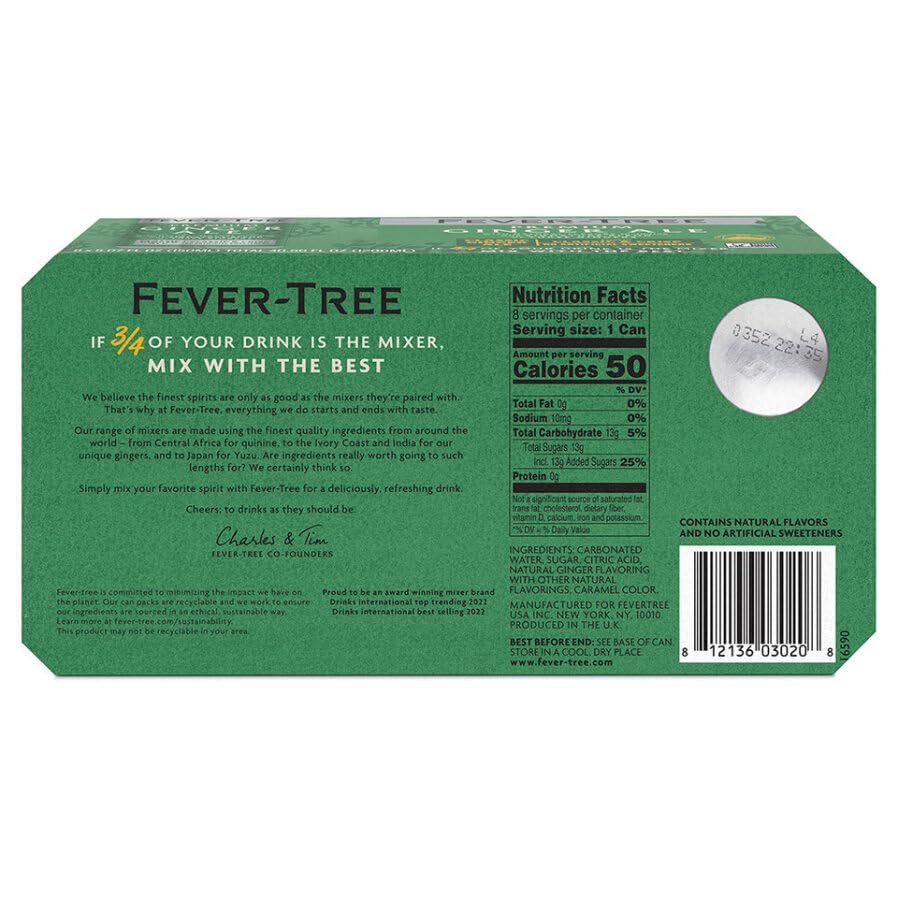 Fever-Tree Ginger Ale Premium Mixer - Naturally Sourced - 5.1 Fl Oz Cans - Pack of 8
