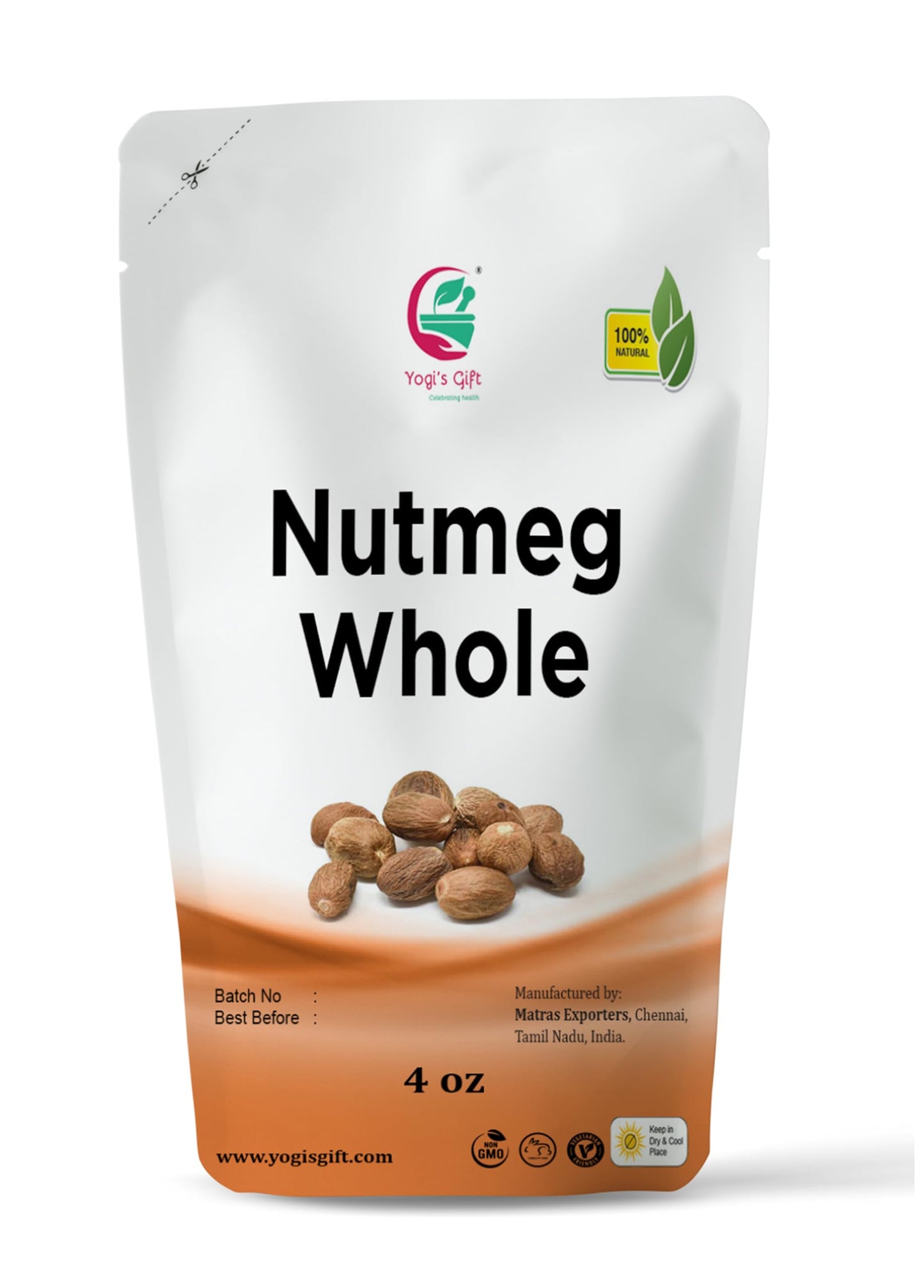 Nutmeg Whole 4Oz | Excellent Aroma And Incredible Flavor | Nuez Moscada Entera | Non- Gmo, Ethically Sourced | By Yogis Gift®