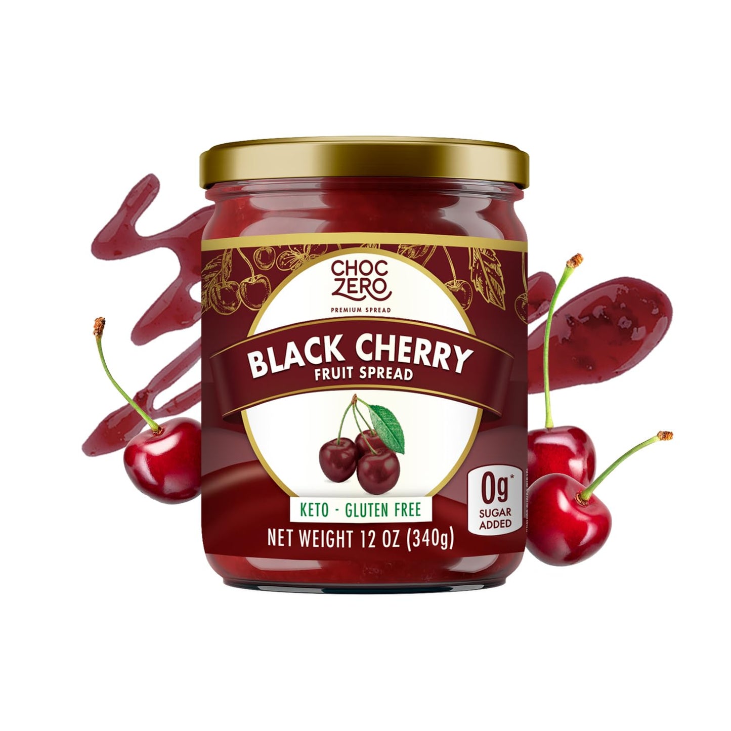 ChocZero Keto Black Cherry Jam - No Sugar Added, Low Carb, Keto Friendly, High in Fiber, Gluten Free, Naturally Sweetened with M