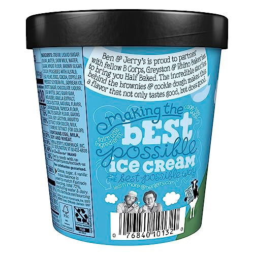 Ben & Jerrys Half Baked Chocolate & Vanilla Ice Cream Pint Non-GMO 16 oz