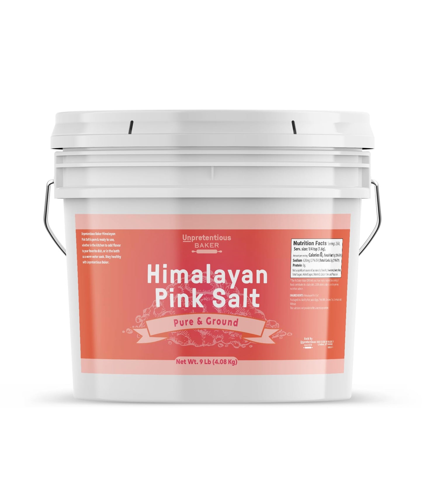 Unpretentious Himalayan Pink Salt, Pure Ground, Medium & Fine Grain, 1 Gallon, 144 Ounce