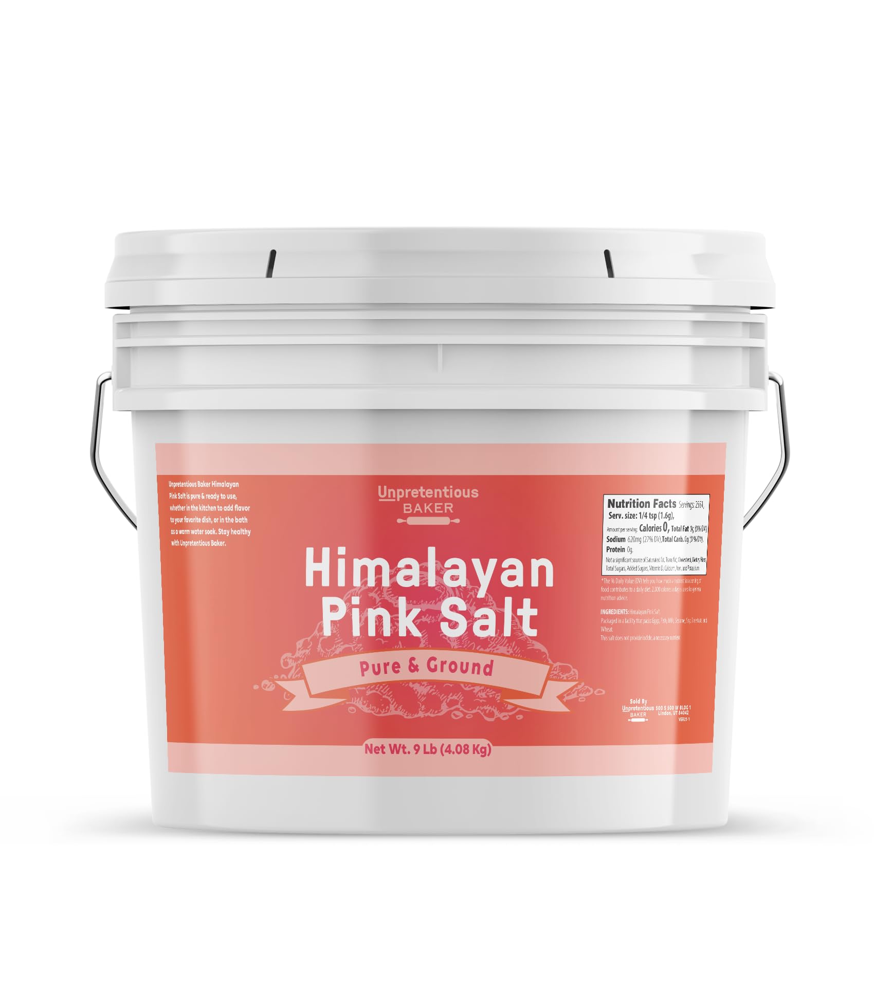 Unpretentious Himalayan Pink Salt, Pure Ground, Medium & Fine Grain, 1 Gallon, 144 Ounce