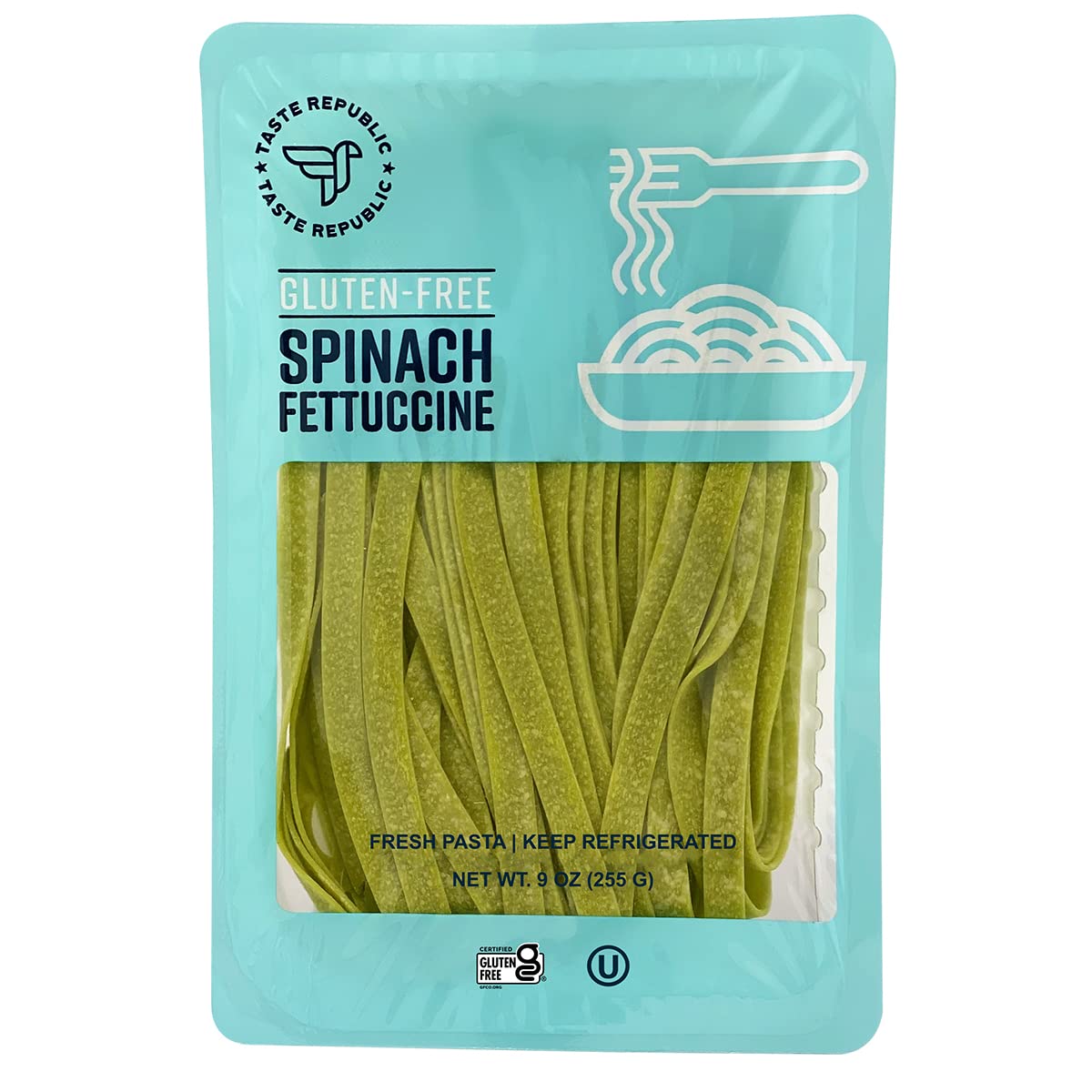 Gluten-Free Pasta, Spinach Fettuccine, Fresh Brown Rice Noodles Cook In Just 3 Minutes By Taste Republic, Frozen, 9Oz (6 Pack)