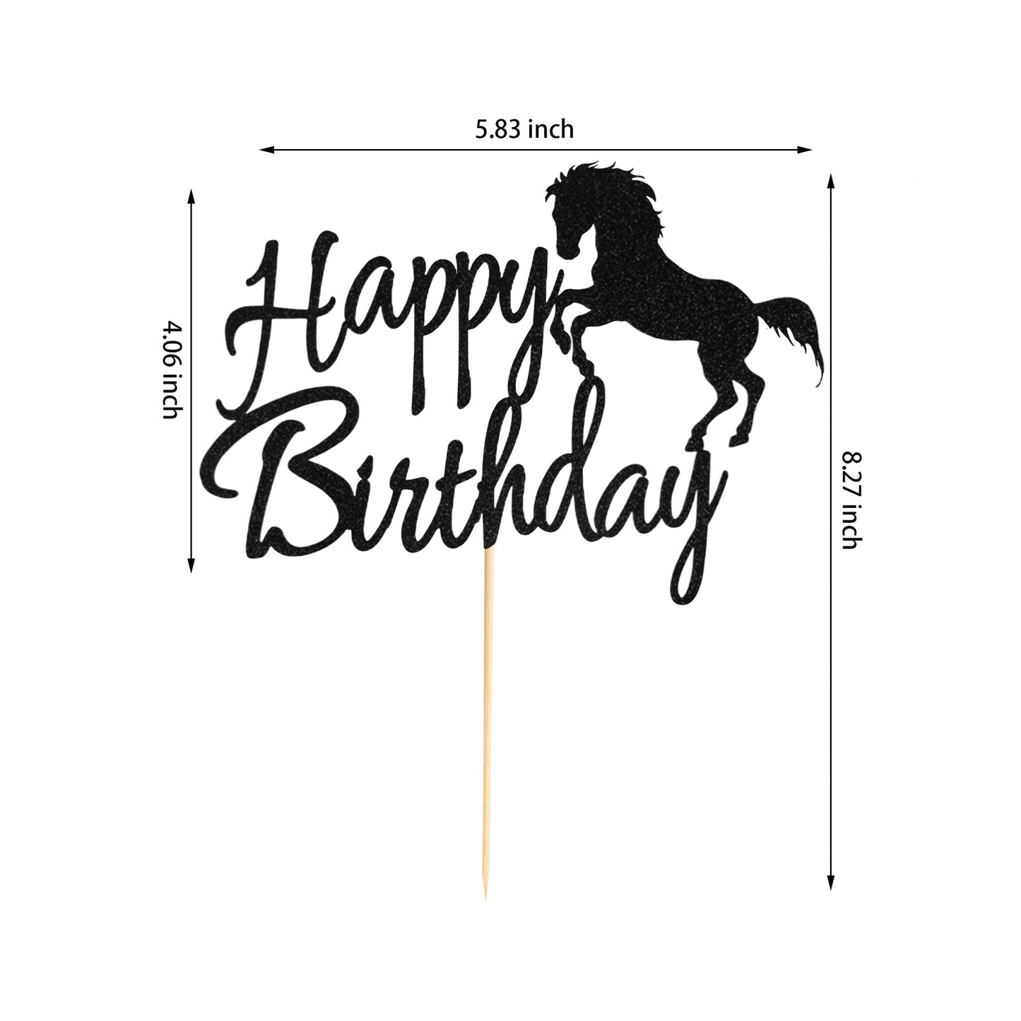 Arthsdite Horse Birthday Cake Topper, Black Glitter, Medium Size, Cardboard/Bamboo, Horse Racing Theme Party Decoration