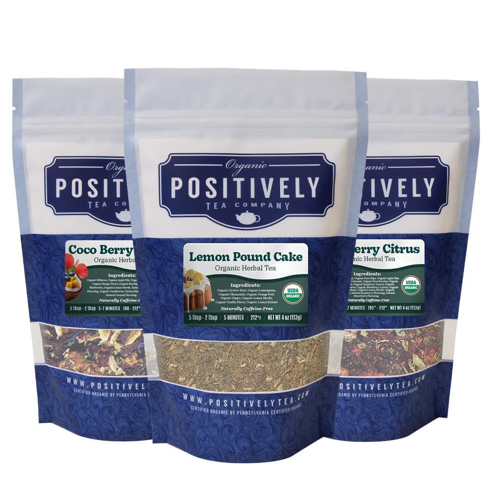 Organic Positively Tea Company Herbal Tea Sampler, Loose Leaf, 4 Ounce (Pack of 3)