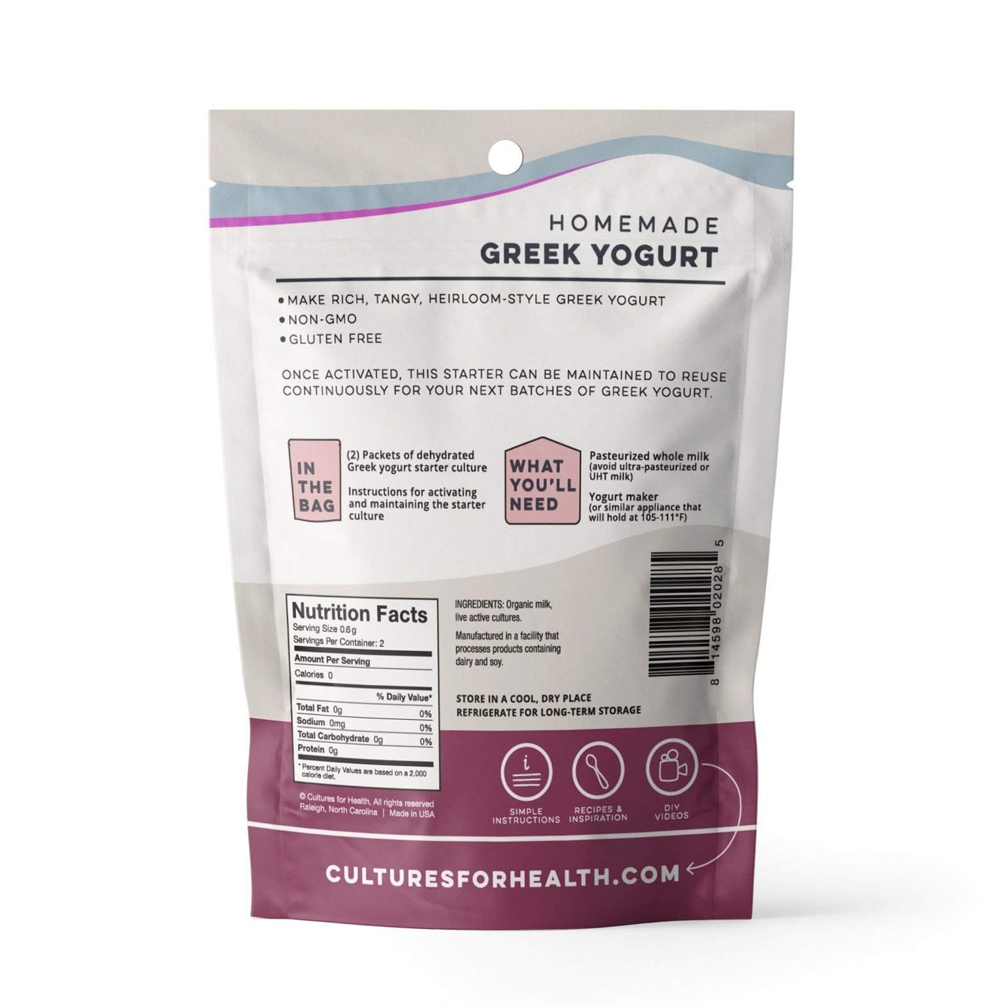Cultures For Health Greek Yogurt Starter Culture | 16 Packets | 8 Count | Dehydrated Heirloom Style Probiotic Yogurt