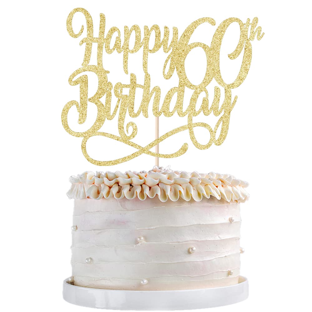 Gold Glitter Happy 60Th Birthday Cake Topper,Cheers To 60 Years,Happy 60Th Birthday Cake Topper,60Th Anniversary Cake Topper, Me
