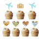 Morndew 24 Pcs Travel Cupcake Toppers Blue Airplane Map Heart Traveling Case Cake Topper Picks For World Awaits Travel Themed Ba