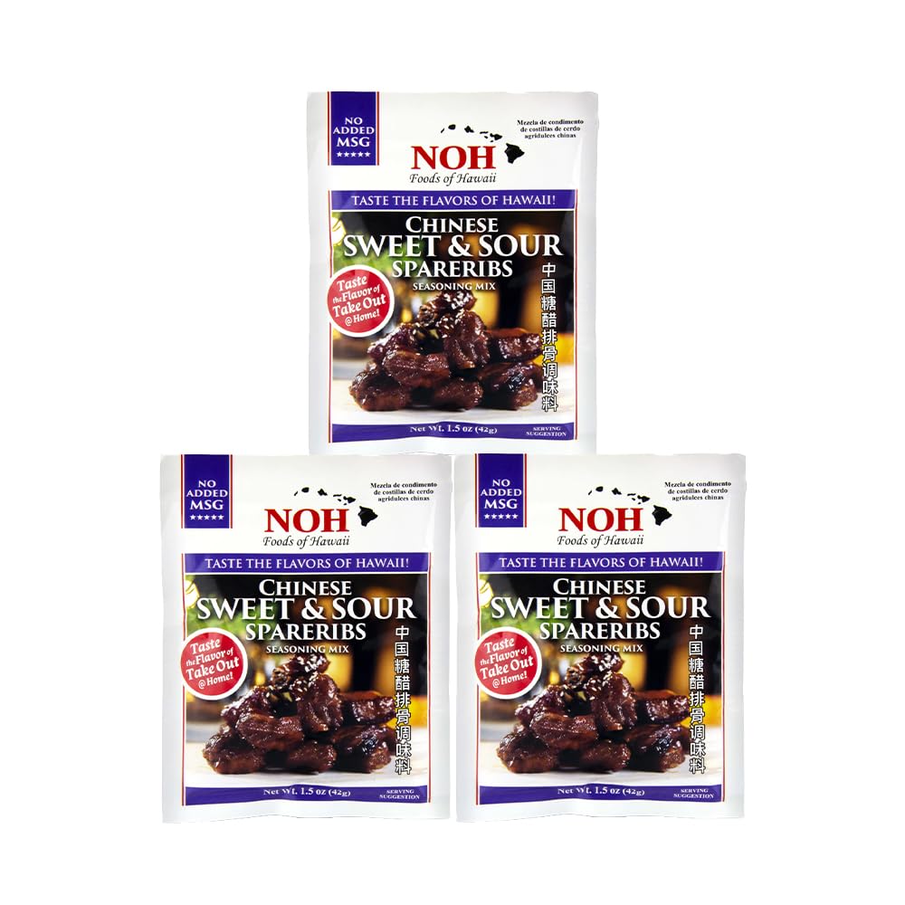 NOH Foods of Hawaii Seasoning Packets, Chinese Sweet and Sour Spareribs, 1.5 oz, Pack of 3