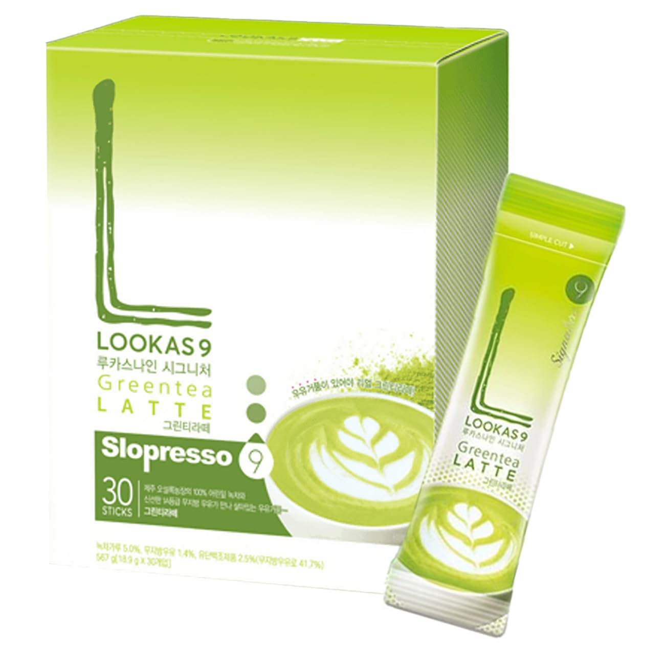 Korean Lookas9 Jeju Green Tea Latte Powder Stick 30T Korea Home Cafe Home Coffeeshop Creamy Matcha Latte Powder 18.9g*30T