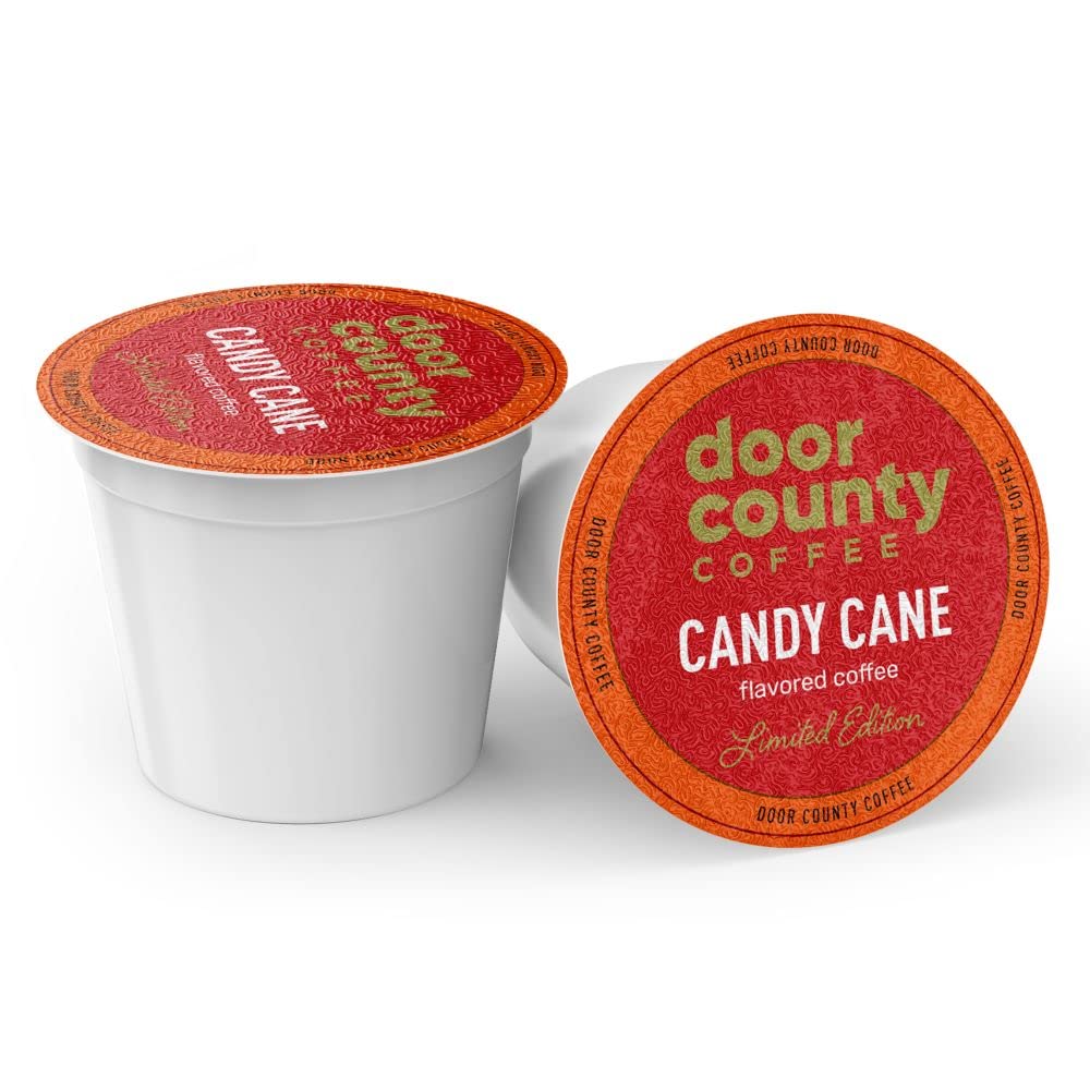 Door County Coffee Candy Cane Peppermint Medium Roast Coffee - 10 Single Serve Cups
