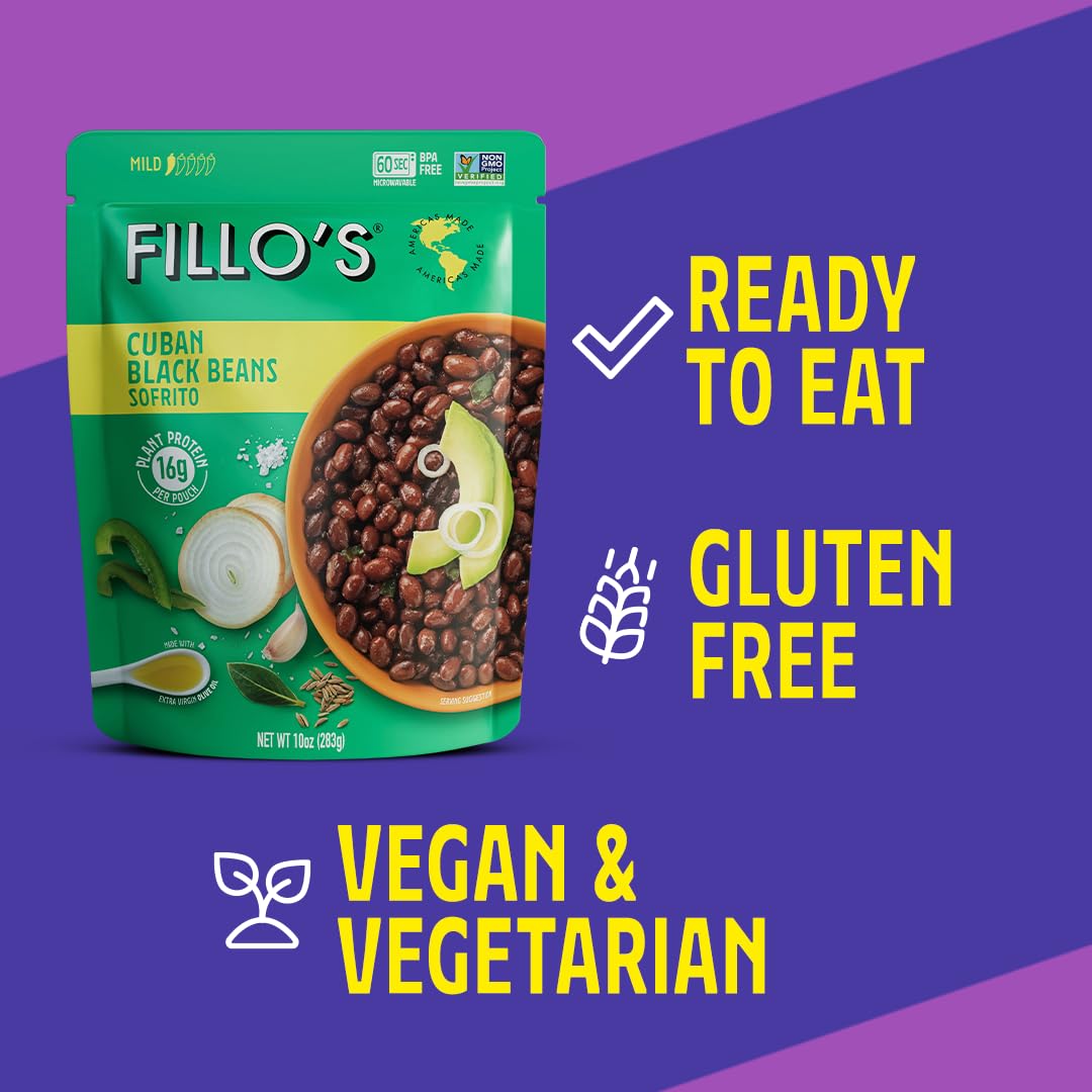 Fillo'S Cuban Black Beans - Ready To Eat Beans, Gluten-Free, Preservative-Free, Microwavable Meals, Non-Gmo, Plant Protein, Vega