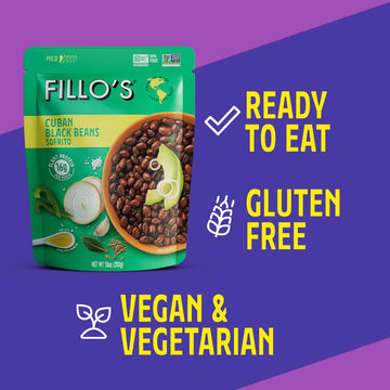 Fillo'S Cuban Black Beans - Ready To Eat Beans, Gluten-Free, Preservative-Free, Microwavable Meals, Non-Gmo, Plant Protein, Vega