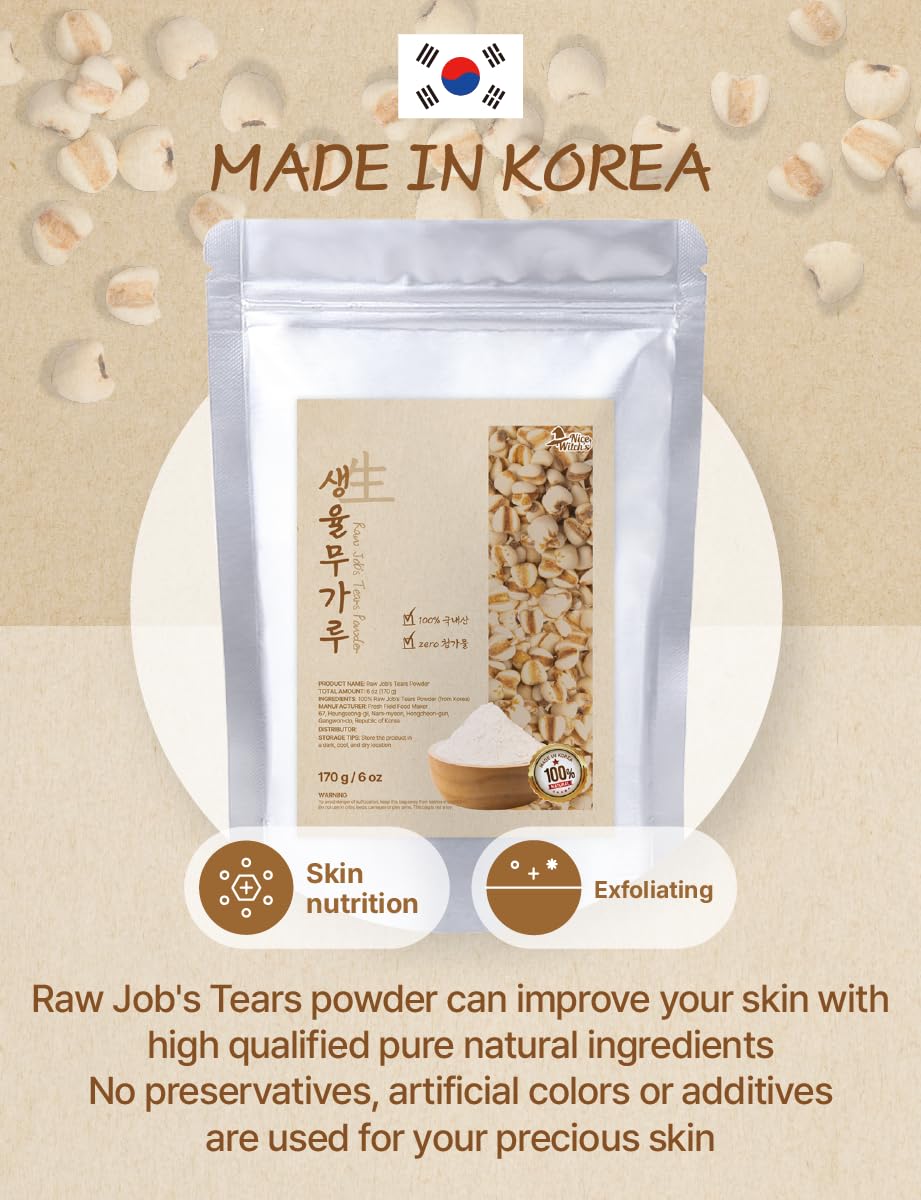 NICE WITCHS Korean Raw Jobs Tears Powder 6oz / 170g - 100% Pure Natural powder, Raw Adlay ?????