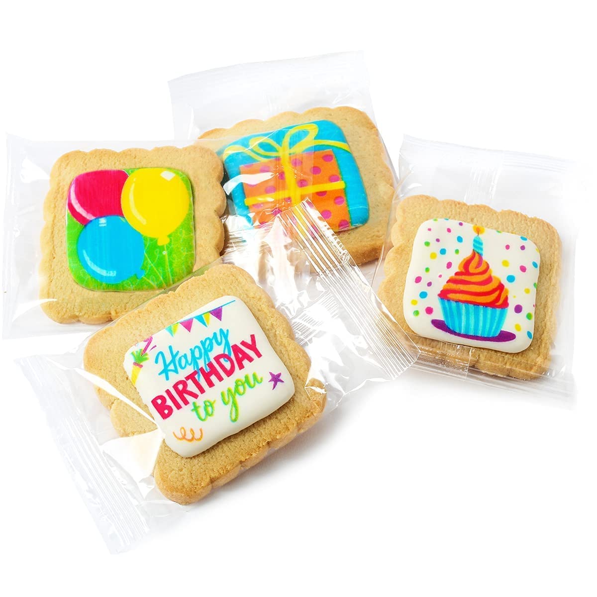 Happy Birthday Cookies 24 Pack Individually Wrapped Party Favors Gift Basket For Kids Men Women | Decorated Sugar Cookie Gift Box | Nut Free