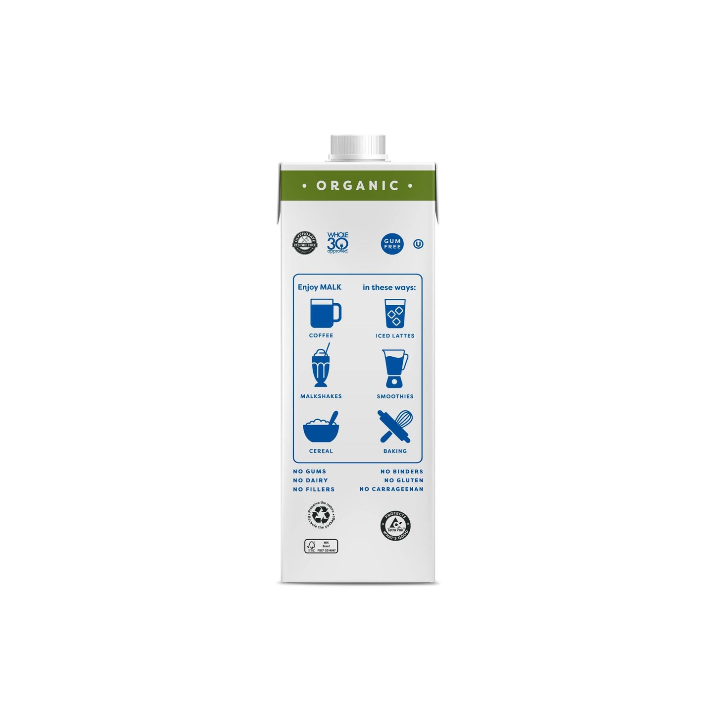 MALK Shelf Stable Organic Unsweetened Almond Milk - 32 Fl oz - Non GMO - Gum Free  No Fillers  Oil Free