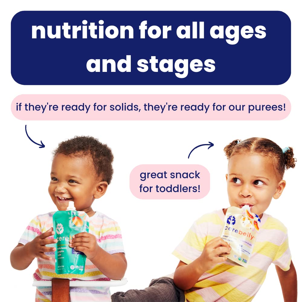 Cerebelly Organic Baby Food Pouches, Spinach Apple Sweet Potato Purees, 16 Nutrients, No Added Sugar, Fiber & Non-Gmo, 4Oz, 1 Count