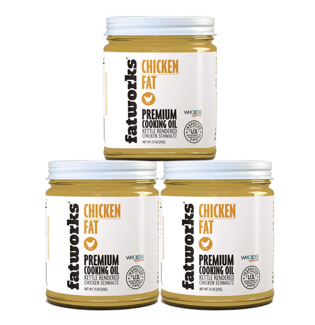 Fatworks Organic Chicken Fat, 3 Pack, 7.5 oz Jars, Hormone-Free, Keto, Paleo, Whole30 Approved