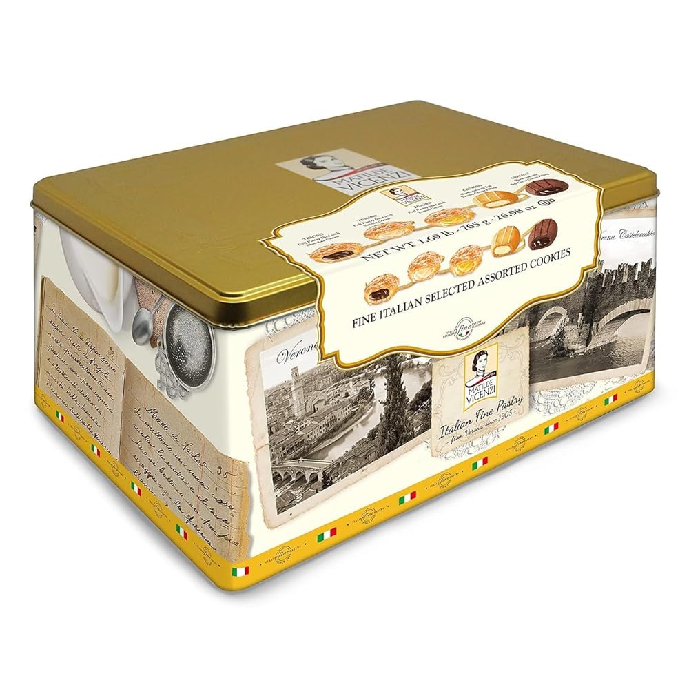Pasticceria Matilde Vicenzi Verona Cookie Tin - Gourmet Italian Cookies Assortment - 27oz (765g) - Individually Wrapped Trays