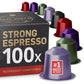 REAL COFFEE Strong Espresso Variety Pack | 100 Bold Aluminum Capsules | 6 Intense Italian Flavors | 100% Nespresso Compatible