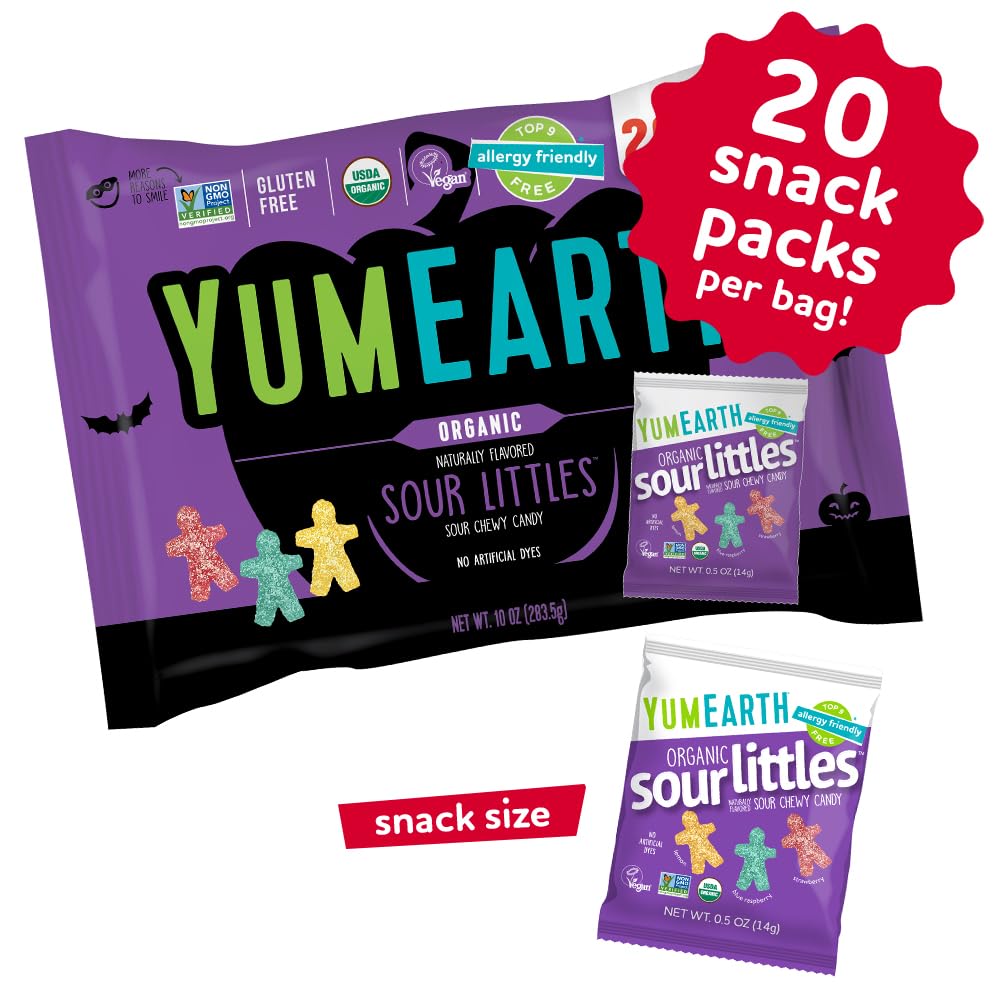 YumEarth Halloween Organic Sour Littles Chewy Candy - Allergy Friendly (Top 9 Free), No Artificial Dyes or Flavors, Non GMO, Glu