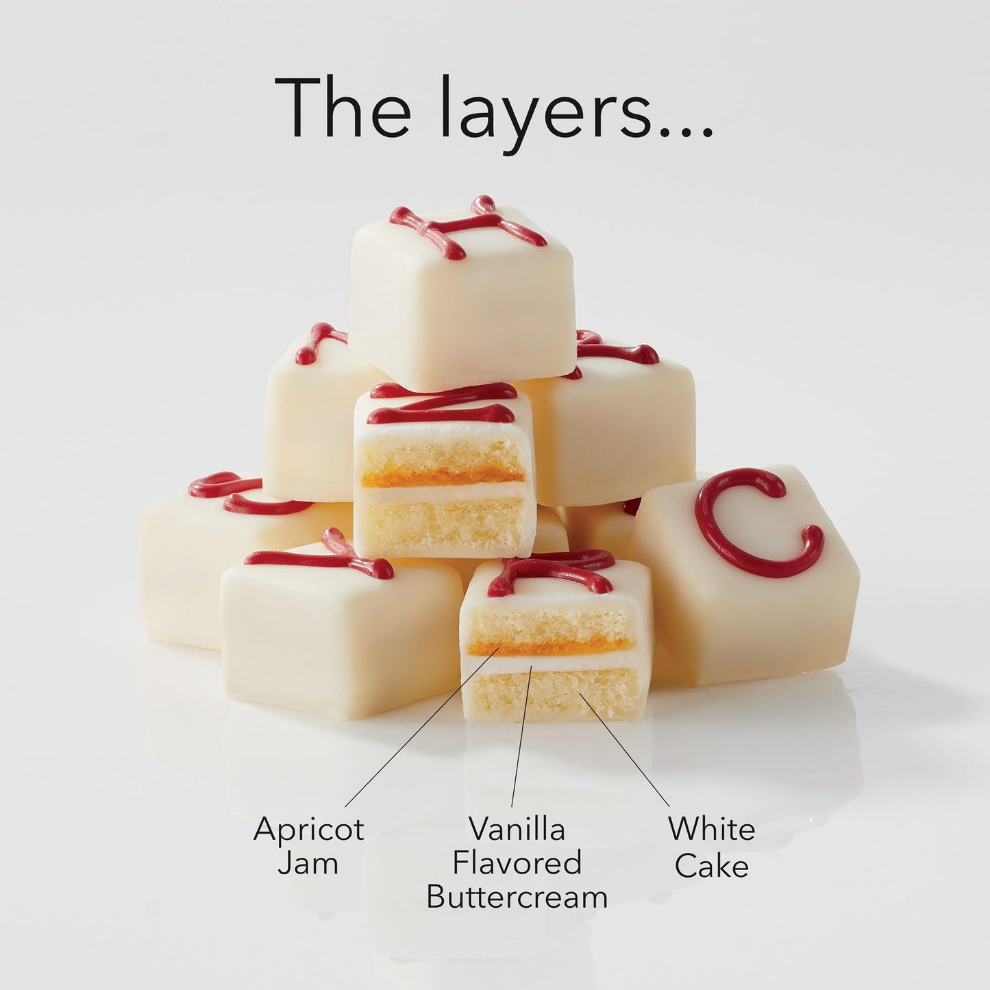 The Swiss Colony Happy Holidays Petits Fours Cakes - Gourmet Cake Assortment with Chocolate, Layer Cakes, and Jam - Christmas De