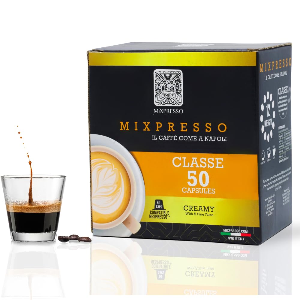Mixpresso Espresso Capsules Compatible with Nespresso, Medium Roast 80% Arabica, 50 Count, C1CLA50, Coffee Color