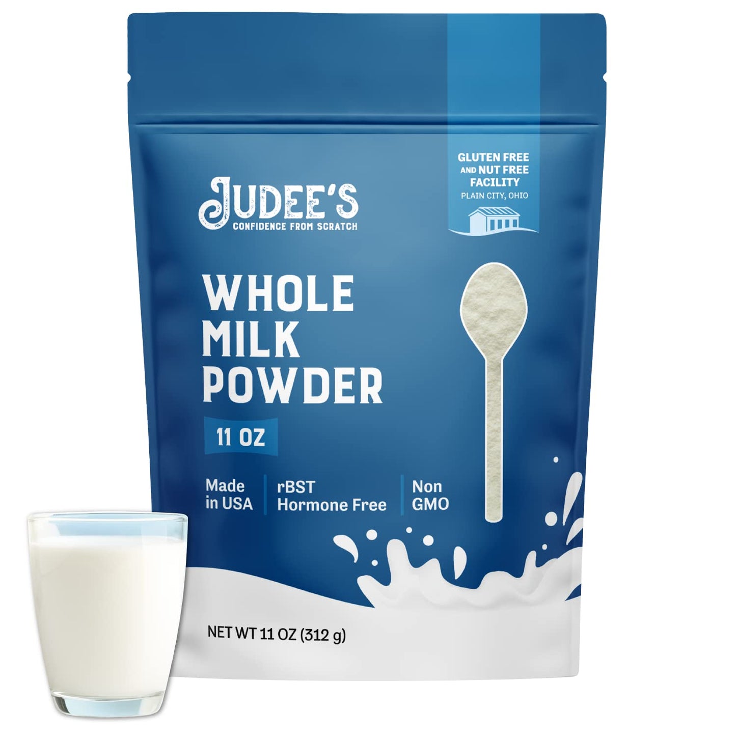 Judees Gluten Free Whole Milk Powder - Non-GMO, Gluten & Nut Free - 11oz Shelf Stable Pantry Staple