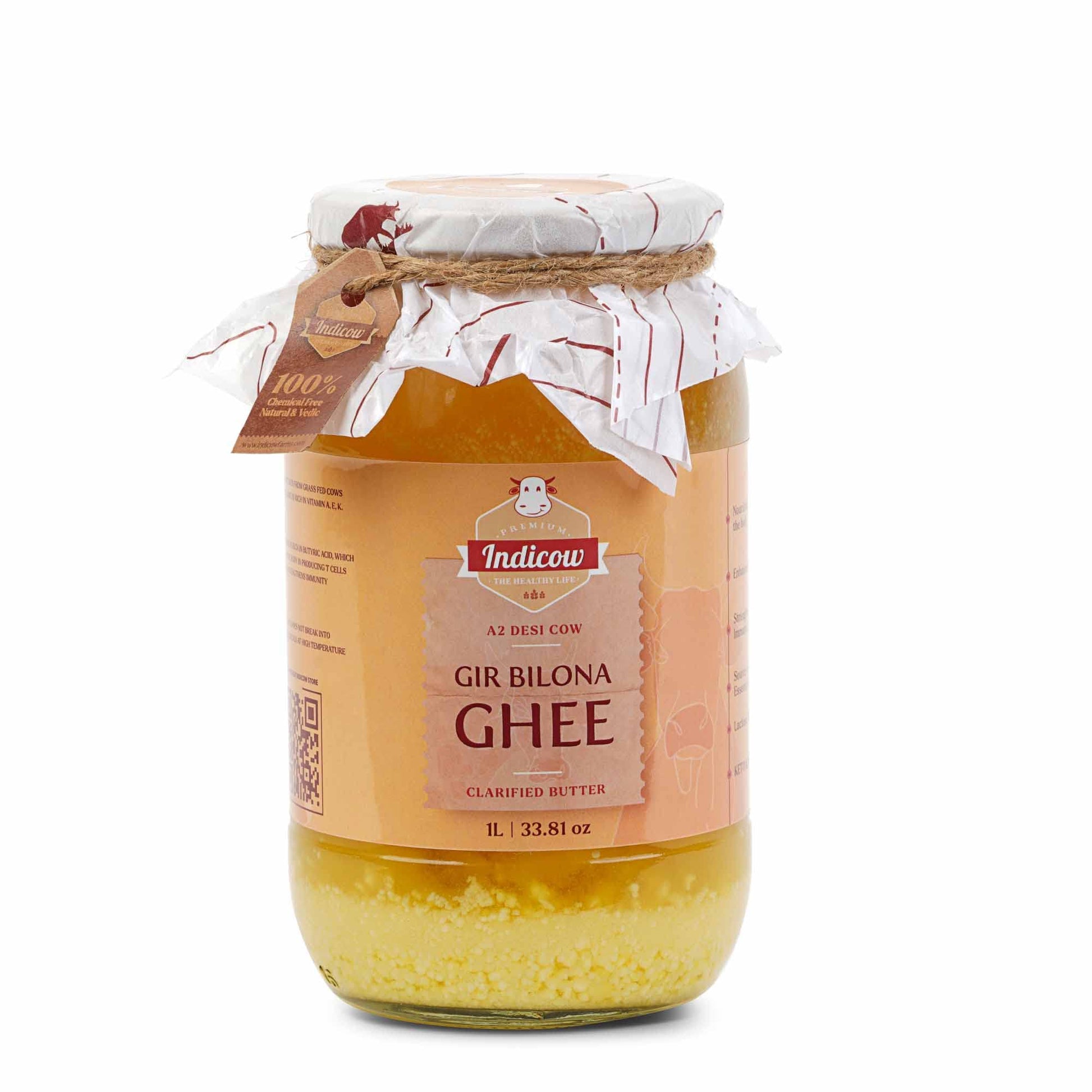 Indicow A2 Desi Cow Ghee, Clarified Butter| Grass Fed Cows | (1000ML(33.8oz), Gir Cow Ghee) Grass Fed, Pasture Raised Clarified 