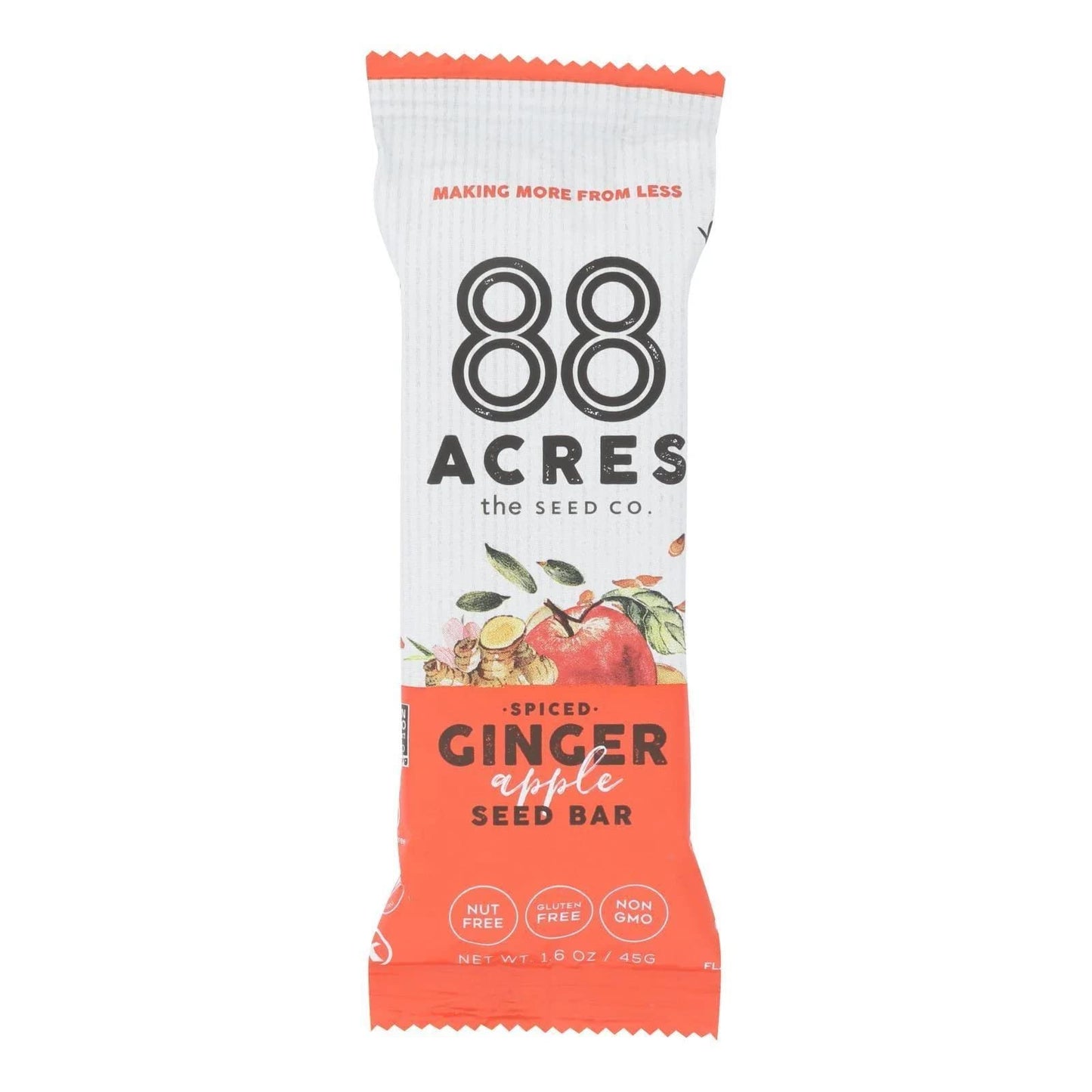 88 Acres Ginger Apple Seed Bar - 1.6 Ounce, Gluten-Free Snack, Vegan, Non-GMO