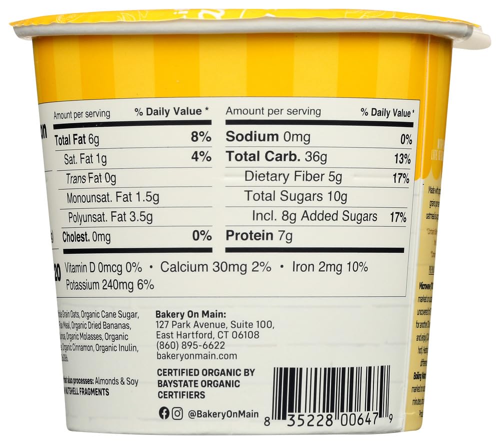Bakery On Main Oatmeal Cups, Usda Organic, Gluten-Free, Vegan & Non Gmo, Probiotic - Walnut Banana, 1.9 Oz (Pack Of 12)