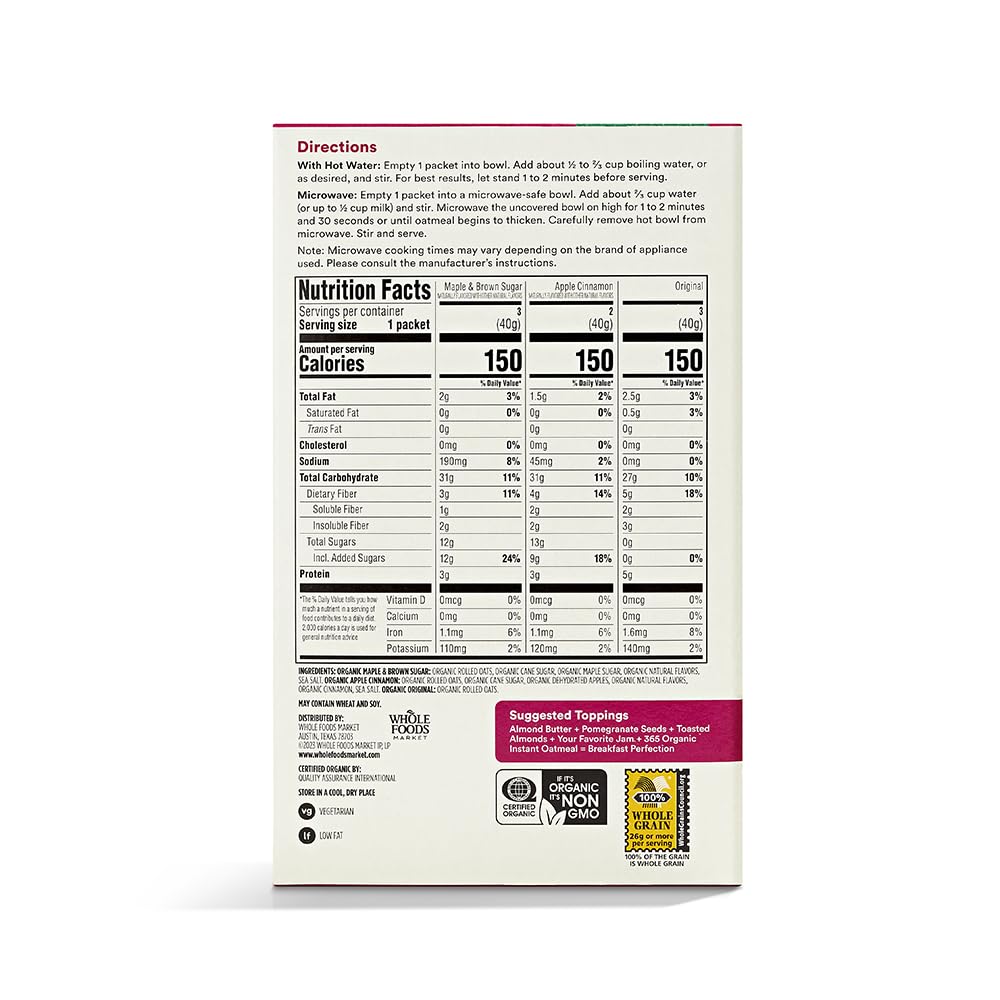 365 By Whole Foods Market, Organic Variety Pack Instant Oatmeal, 11.3 Oz