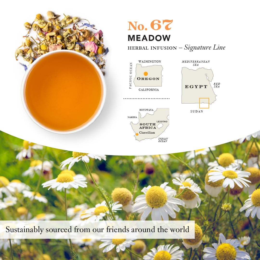 Steven Smith Teamaker Meadow No. 67  Chamomile  Rooibos  Hyssop & Rose Petals  Herbal Tea Blend  Caffeine-Free  Sugar-Free  Sustainably Grown  Tea Bags  36 Sachets  0.85oz each