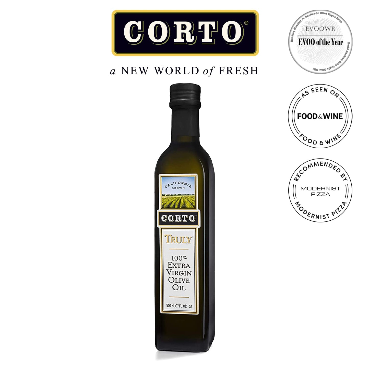 CORTO Extra Virgin Olive Oil | 100% Cold Extracted | Floral Notes | 500 mL (16.91 Fl Oz)