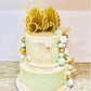 Flower Cake Topper Gold Palm Leaves Balls Cake Decoration For Baby Shower Birthday Party (Babysbreath Flower)