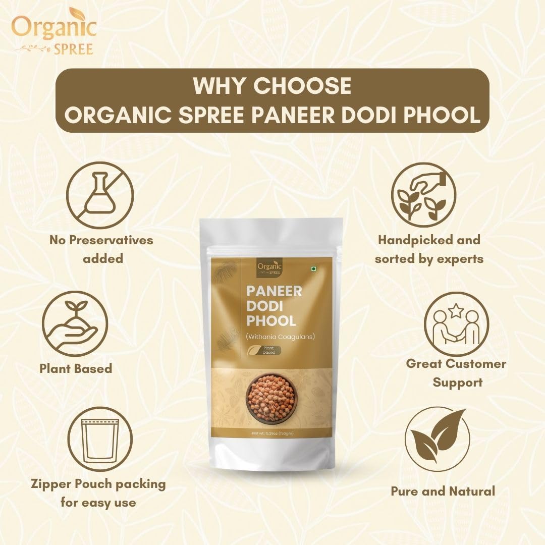 Organic Spree Paneer Dodi Phool 150Gm (5.3Oz) Withania Coagulans - Pure And Natural Indian Rennet