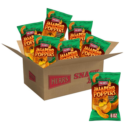 Herrs Jalapeno Poppers Flavored Cheese Curls, Gluten Free Snacks, 6oz Bag (6 Count)