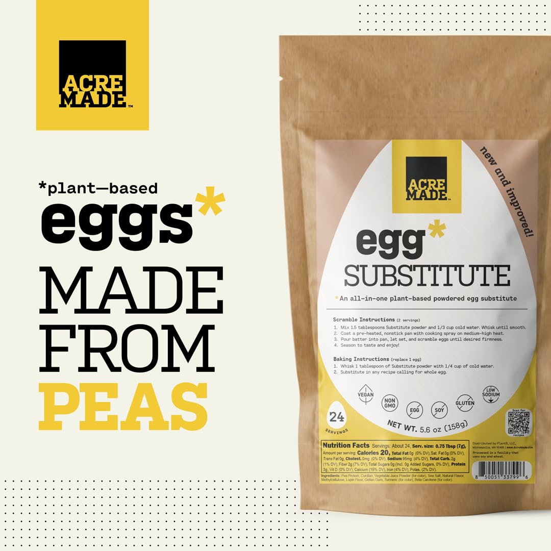 AcreMade Plant-Based Egg Substitute, Vegan, Gluten-Free, 5.6 oz Dry Powder Natural Egg Replacer