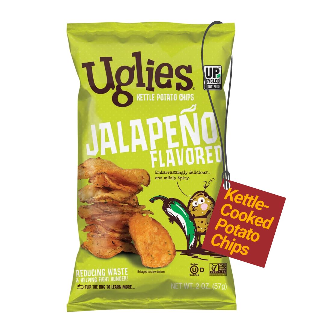 Uglies Jalapeno Kettle-Cooked Potato Chips, Gluten-Free, Non-GMO, 6 Oz. Bags, Pack of 12
