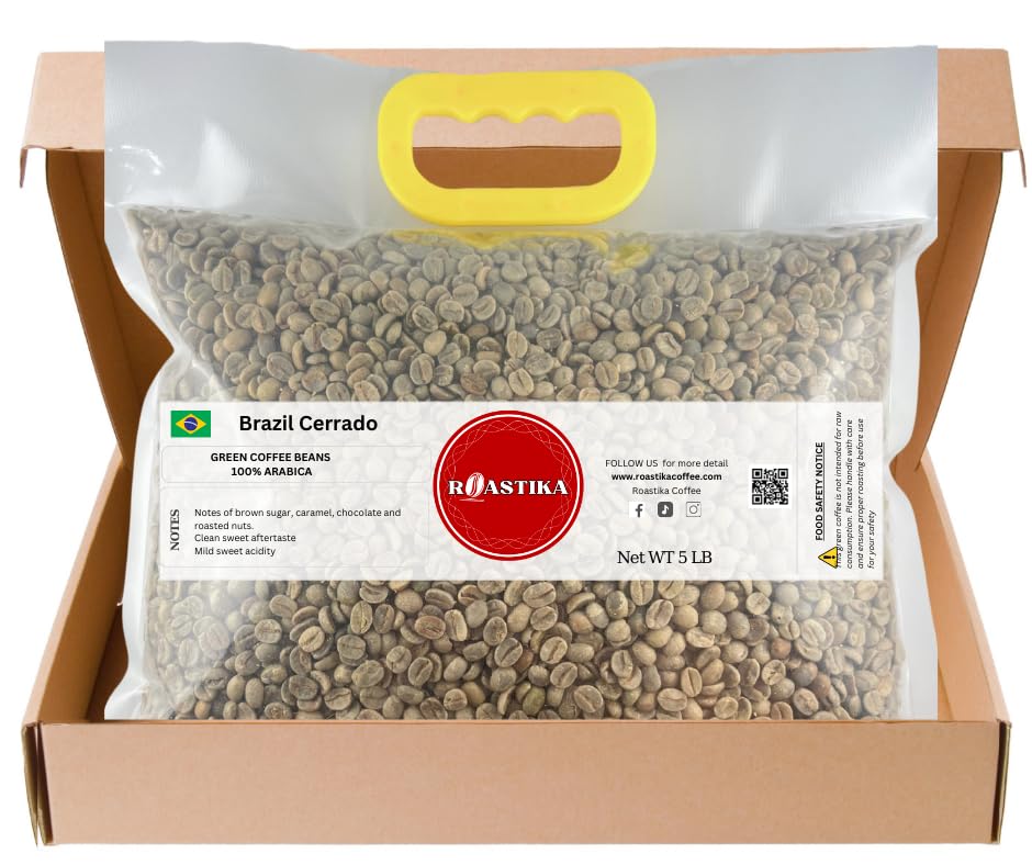 Roastika - Premium Green Coffee Bean - Unroasted - 5Lb Single Origin From Brazil Cerrado