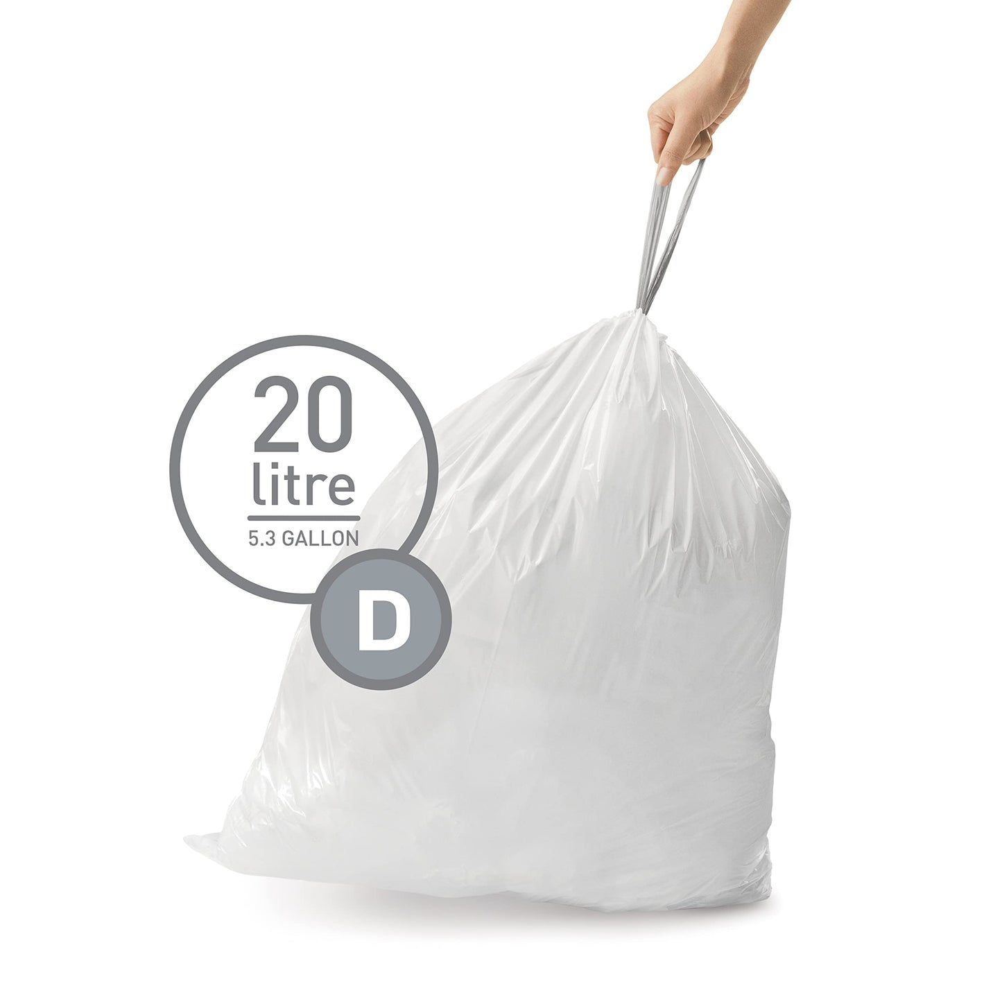 Simplehuman Code D Custom Fit Drawstring Trash Bags In Dispenser Packs, 100 Count, 20 Liter  53 Gallon, White