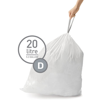 Simplehuman Code D Custom Fit Drawstring Trash Bags In Dispenser Packs, 100 Count, 20 Liter  53 Gallon, White