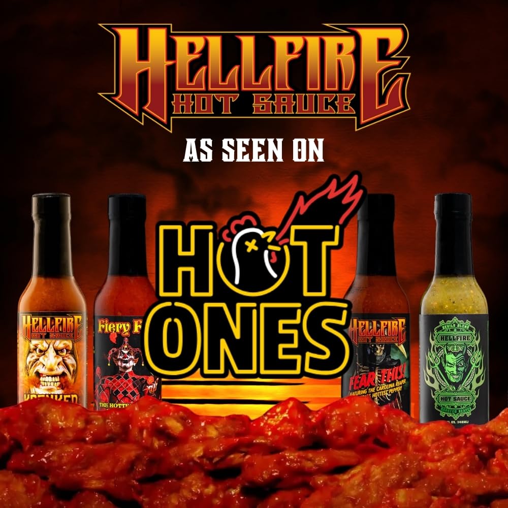 Hellfire Hot Sauce Hot Ones Gift Pack - Gourmet Hot Sauce Variety Pack With 4 Extreme Flavors Featured on Hot Ones TV Show (Four